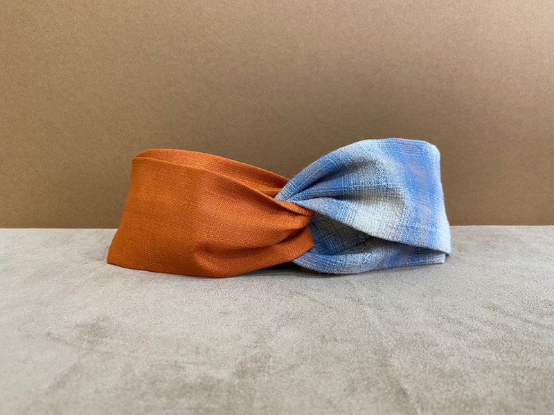 Double headband / sparkling - orange / Japanese pre-dyed cloth - Headbands - Cotton & Hemp Orange