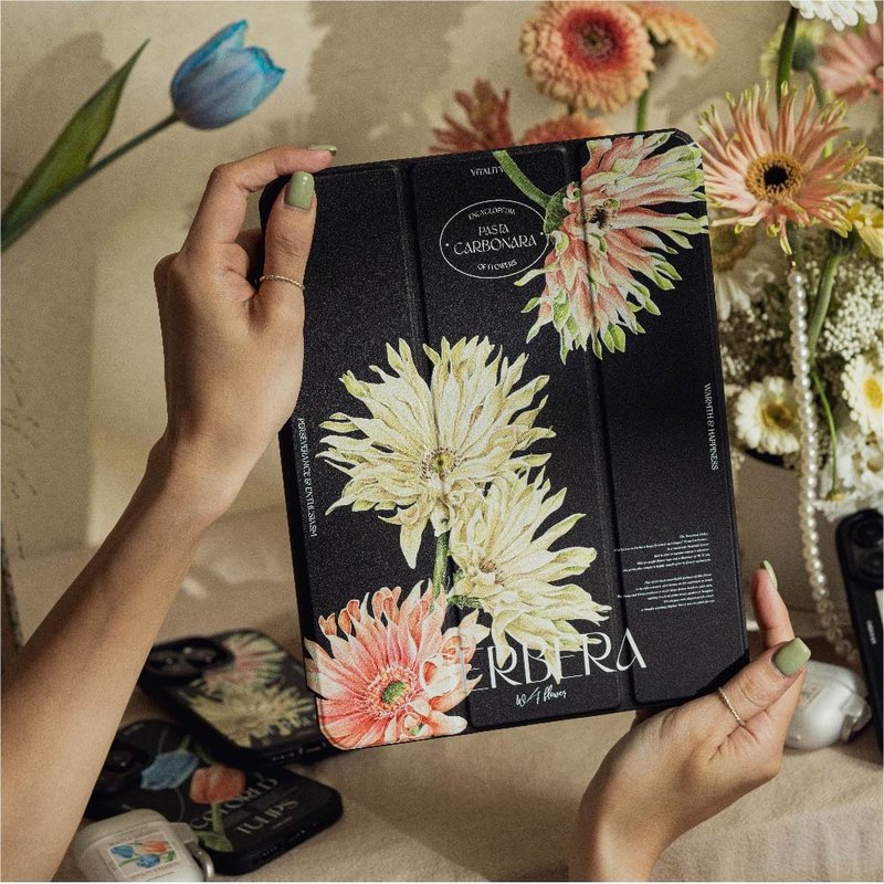 Wave Flower Art Warm Yang Curling Chrysanthemum iPad Tri-fold Protective Case - เคสแท็บเล็ต - พลาสติก หลากหลายสี