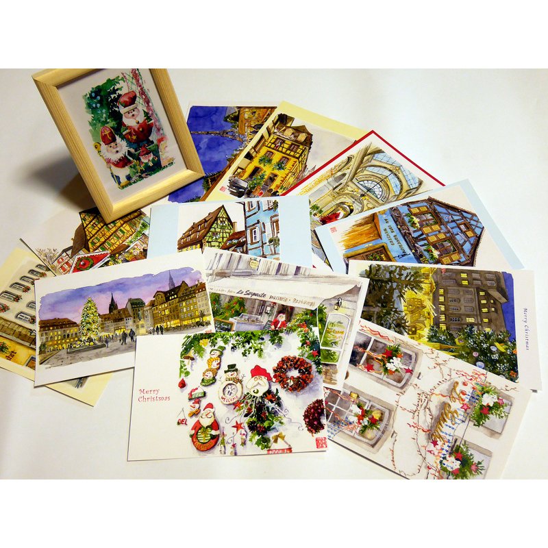 12 Christmas landscape postcards & Santa Claus mini frame - การ์ด/โปสการ์ด - กระดาษ 