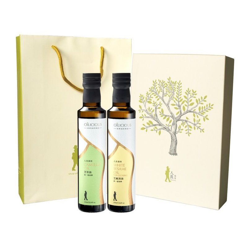 Renliang Oil Factory's first cold-pressed virgin oil, Oriental Selected Double Gift Box (bitter tea oil + sesame clear oil) - Sauces & Condiments - Fresh Ingredients Orange