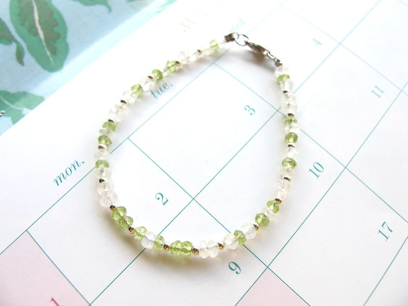 Stone Moonstone 925 Silver Jewelry [Small Angle Series-Ruyin] helps dispel tension, anxiety and depression - Bracelets - Crystal Green