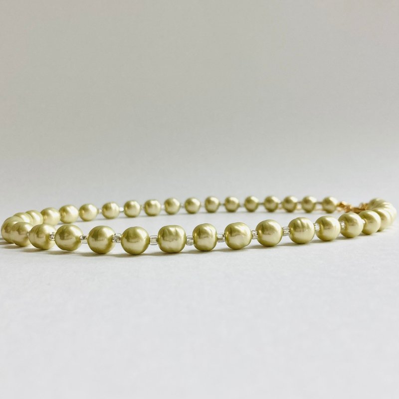 ガラスバロックパールとビーズのネックレス/約8mm約40cm+5cm/ライムグリーン/G/made in japan - 項鍊 - 玻璃 綠色