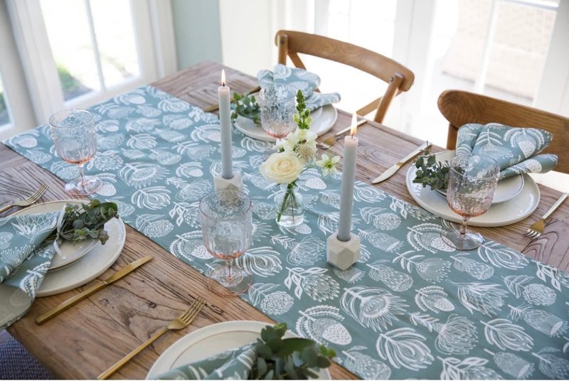 South Africa aLoveSupreme_Hand-painted colorful long tablecloth_African Plant Kingdom_Green and white - Place Mats & Dining Décor - Cotton & Hemp 