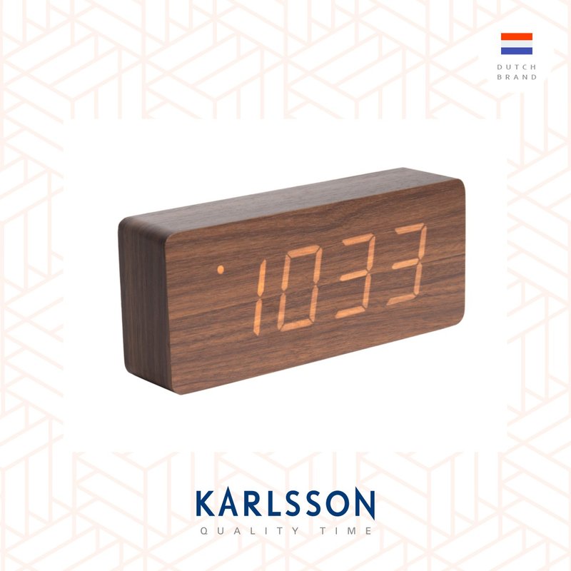 Karlsson, 木紋LED鬧鐘(大) Alarm clock Tube wood veneer dark - 時鐘/鬧鐘 - 木頭 咖啡色