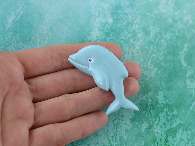 Ceramic dolphin pin brooch - Brooches - Clay 