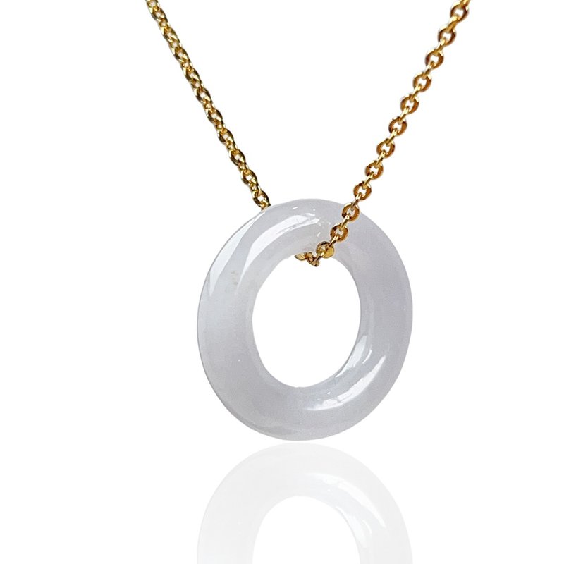 【May ‧Peace】Ice Jade Peace Ring Necklace | Natural Burmese Jade A-grade | Gift - Necklaces - Jade White