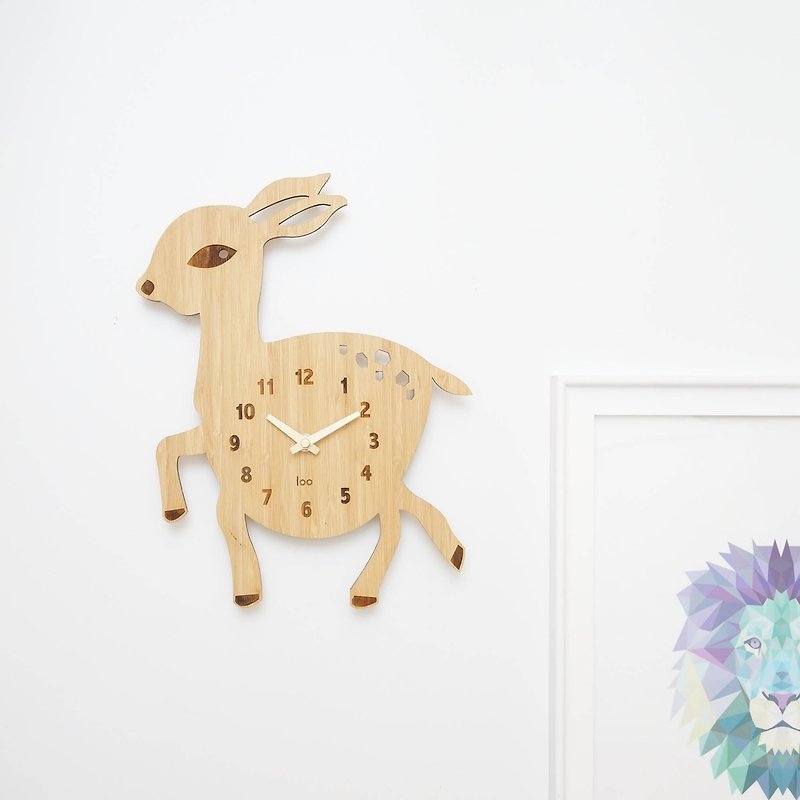 LOO 竹の木の子供の子供の動物の壁の時計の鹿 - 時計 - 竹製 ブラウン