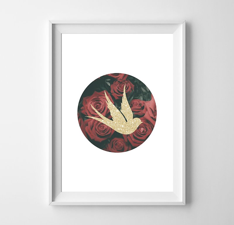 Swallow In Forest (1) Customizable poster - ตกแต่งผนัง - กระดาษ สีแดง