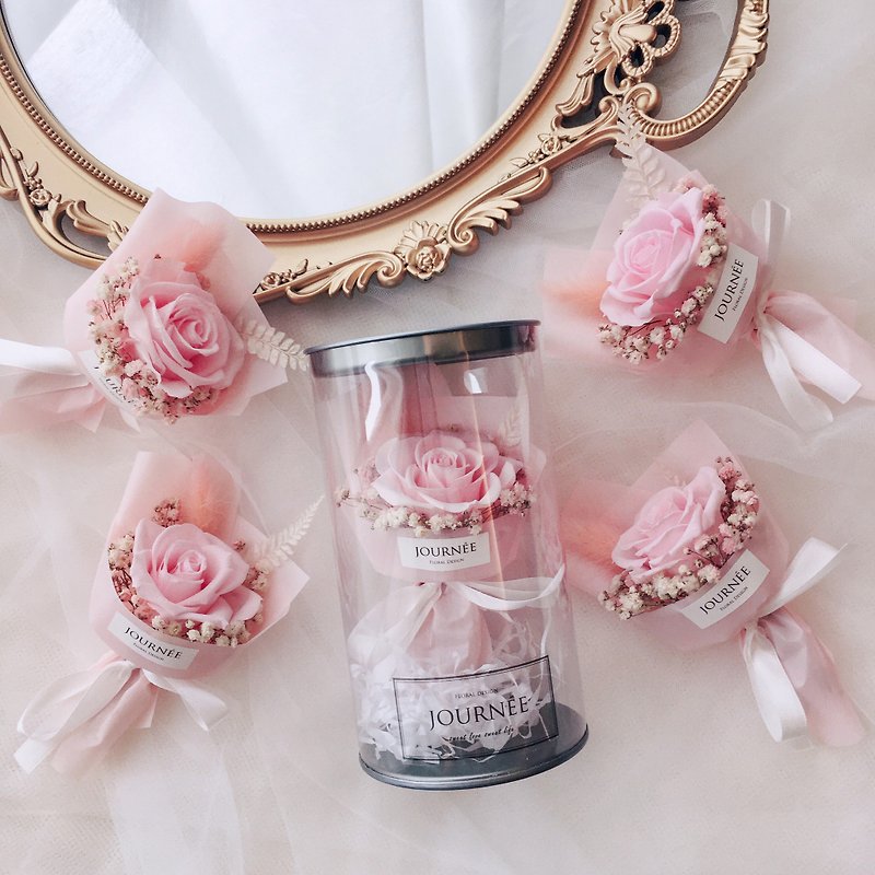 journee baby pink immortal rose flower jar with card / pink rose pink package dry bouquet - ช่อดอกไม้แห้ง - พืช/ดอกไม้ 