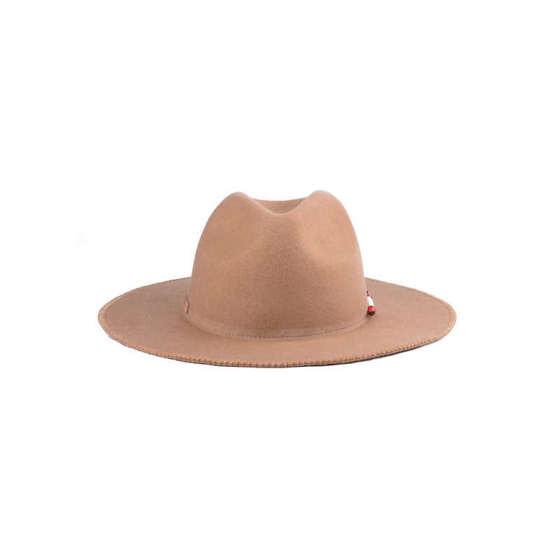 oqLiq - Display in the lost - Shell embroidered line width along gentleman's hat (Camel) - หมวก - ขนแกะ สีนำ้ตาล