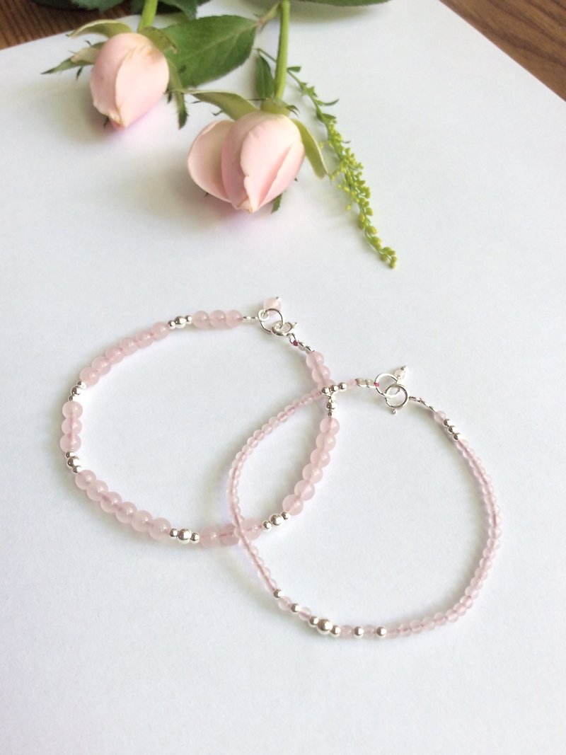 Ops Small Rose Quartz silve bracelet - Bracelets - Gemstone Pink