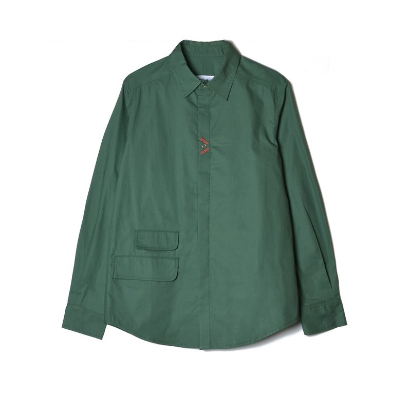 oqLiq - Display in the lost – Heart-shaped shirt (dark green) - Men's Shirts - Cotton & Hemp Green