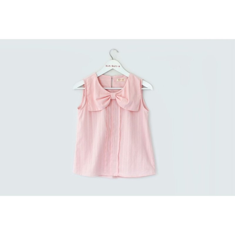 Pink bow sleeveless shirt - Women's Tops - Cotton & Hemp Pink