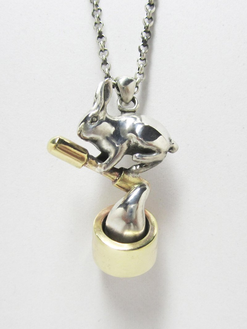 Rabbit with rice cake NECKLACE - Necklaces - Other Metals Silver