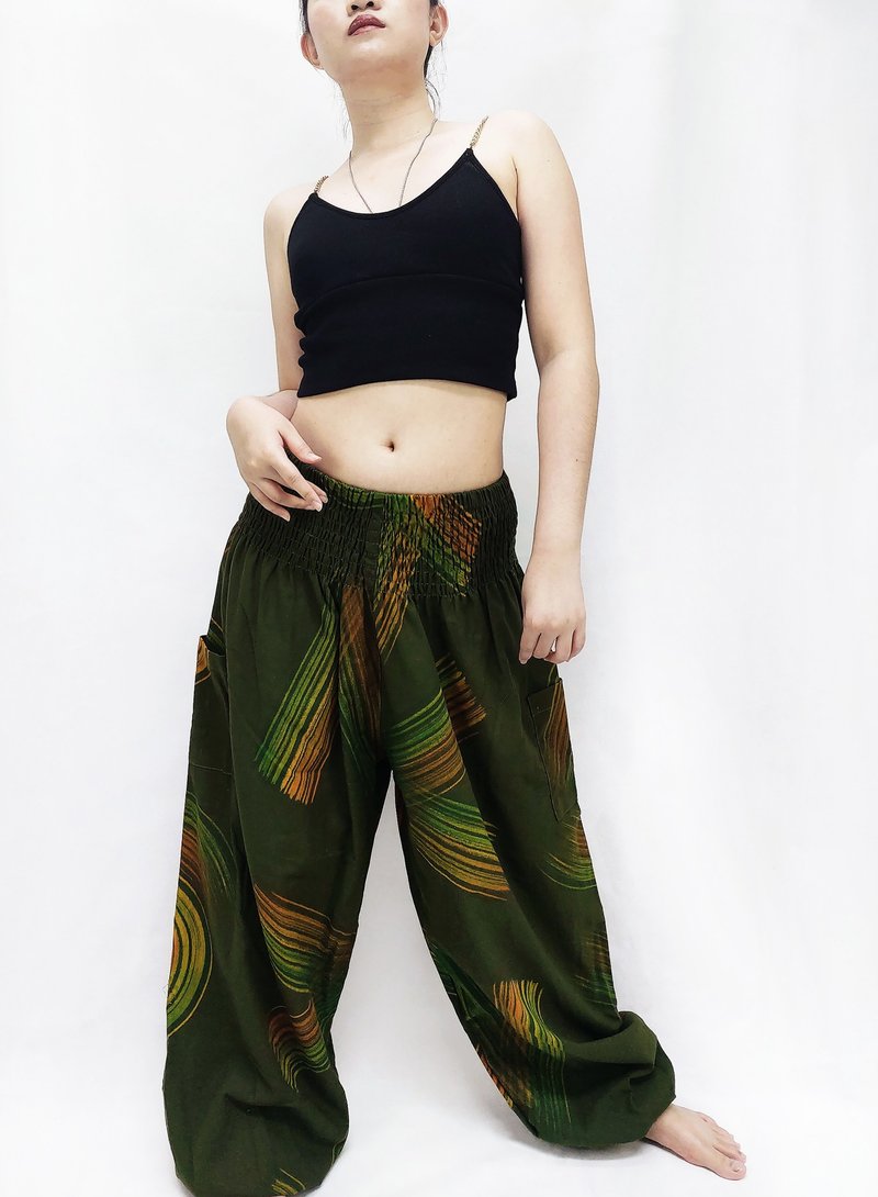 Thai Cotton Pants Aladdin Pants Maxi Pants Harem Pants Unisex Trouser Green - 女長褲 - 棉．麻 綠色