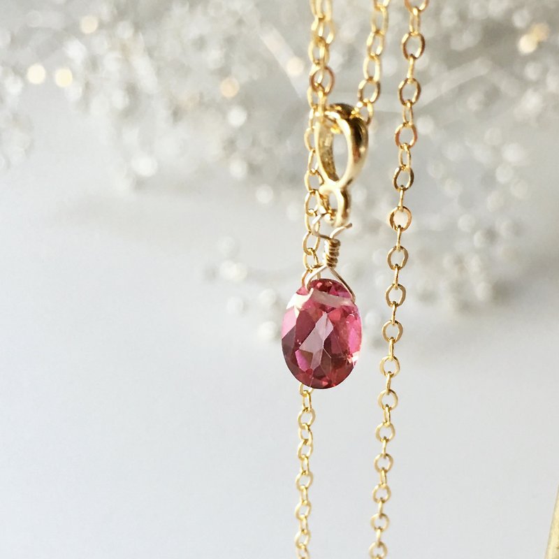 【November birthstone】 Pink topaz · necklace · 14KGF - Necklaces - Gemstone Pink