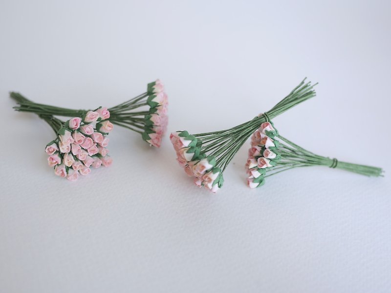 ดอกไม้กระดาษสา ดอกไม้ประดิษฐ์ ดอกกุหลาบตูมขนาด 0.5x0.8 cm. 100 ดอก สีชมพูปัดครีม - อื่นๆ - กระดาษ สึชมพู