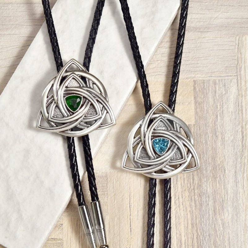 凱爾特結系列 三角形 保羅領帶 Bolo Tie 真皮皮革領繩 長項鍊 - 領帶/領帶夾 - 真皮 銀色