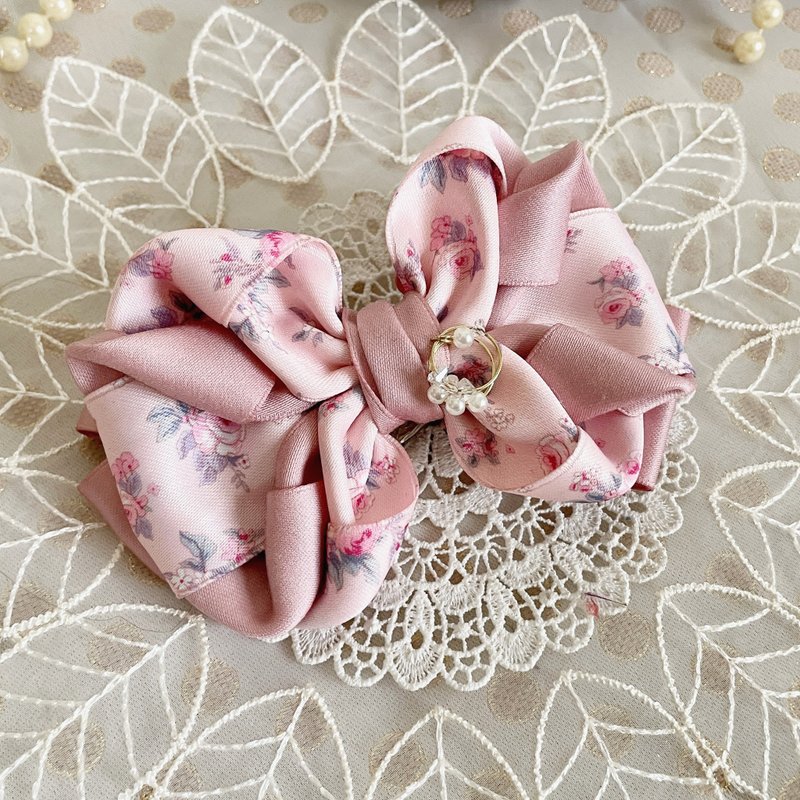 Three-dimensional bow hairpin, hair tie, hair comb, banana clip, shark clip, side clip, scrunchie, ponytail clip - เครื่องประดับผม - วัสดุอื่นๆ สึชมพู