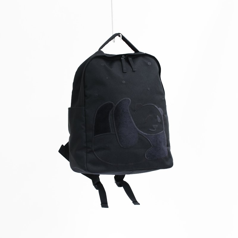 ไนลอน กระเป๋าเป้สะพายหลัง สีดำ - Goronto Panda Embroidery・Rucksack