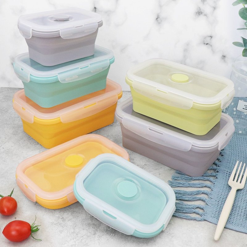 【OMORY】簡約環保矽膠摺疊保鮮餐盒 - 便當盒/食物袋 - 矽膠 多色