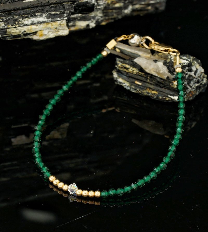 Superfine1/20 14K Gold Filled Green Corundum Bracelet with Japan Memory Wire - Bracelets - Gemstone 