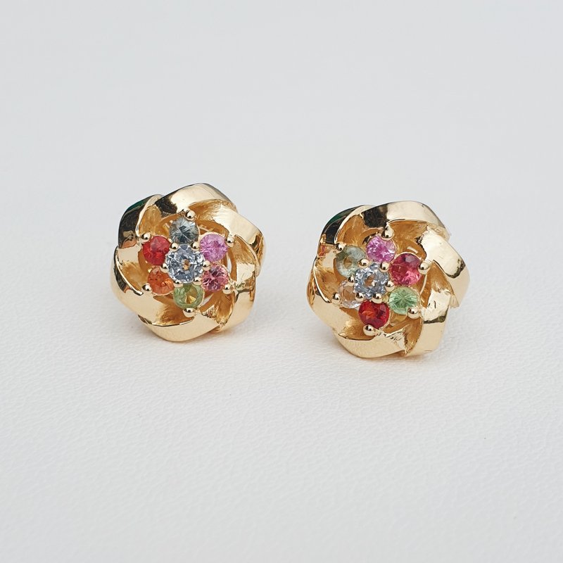 ต่างหู Multi-color gemstone ตัวเรือนเงิน 925 in yellow gold plated - ต่างหู - เครื่องเพชรพลอย หลากหลายสี