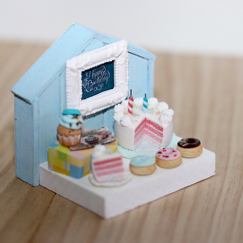 袖珍場景生日卡片 Miniature Happy Birthday Party - 心意卡/卡片 - 黏土 藍色