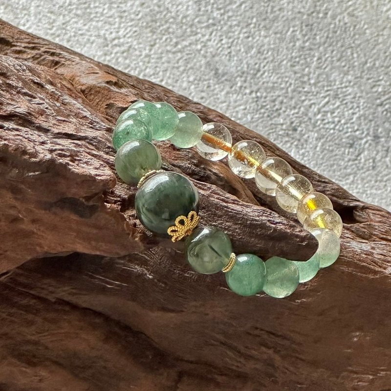 Green hair crystal | Green strawberry crystal | Yellow pagoda crystal - Bracelets - Gemstone Transparent