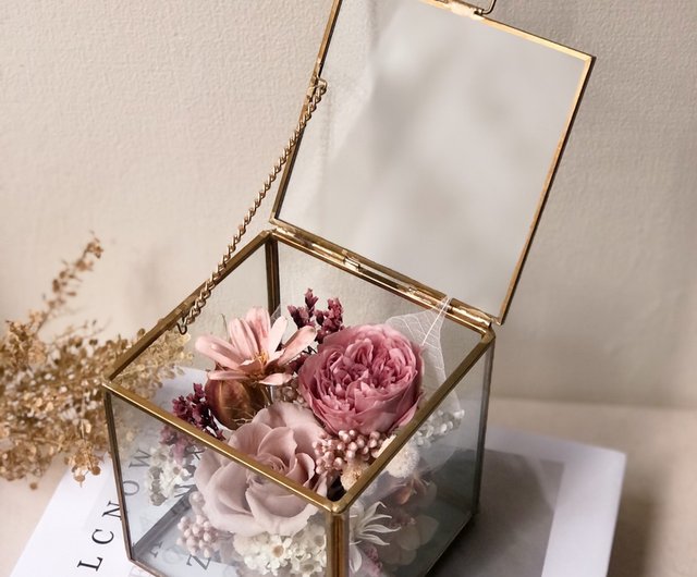 Everlasting Rose Glass Flower Box I Smokey Pink I Birthday Gift