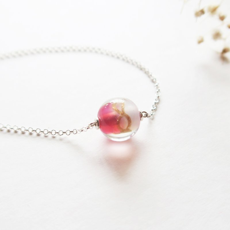 925 Silver Pink Glass Necklace - สร้อยคอทรง Collar - วัสดุอื่นๆ สึชมพู