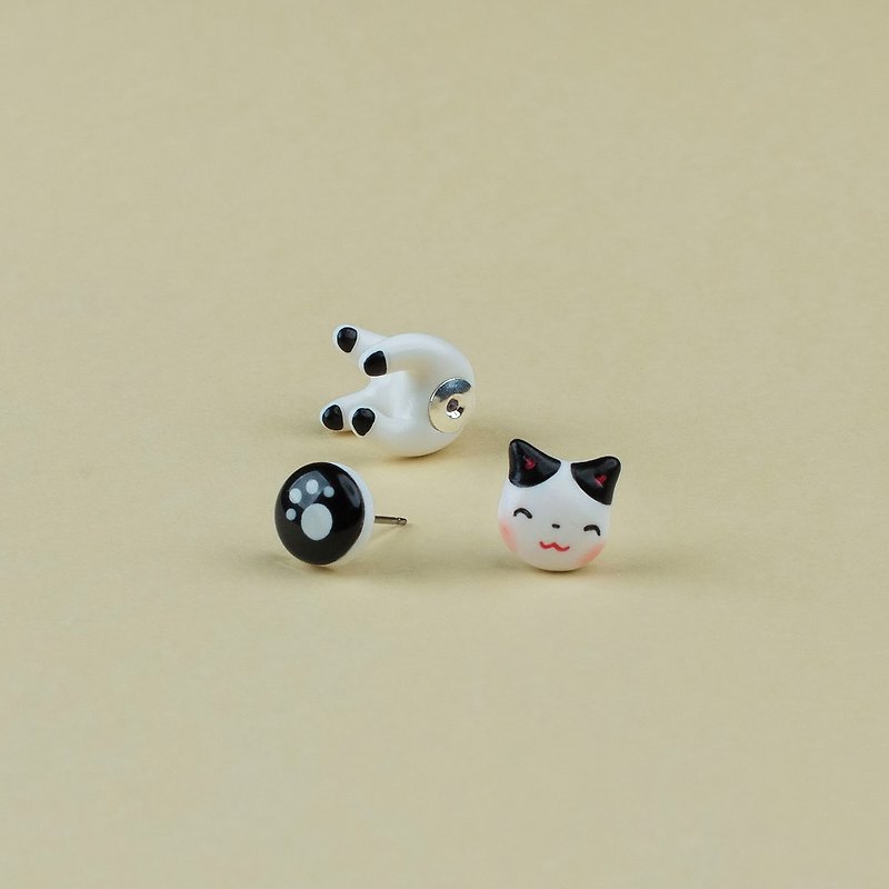 White Maneki Neko Cat Earrings - Lucky Cat Earrings Polymer Clay - 耳環/耳夾 - 黏土 多色