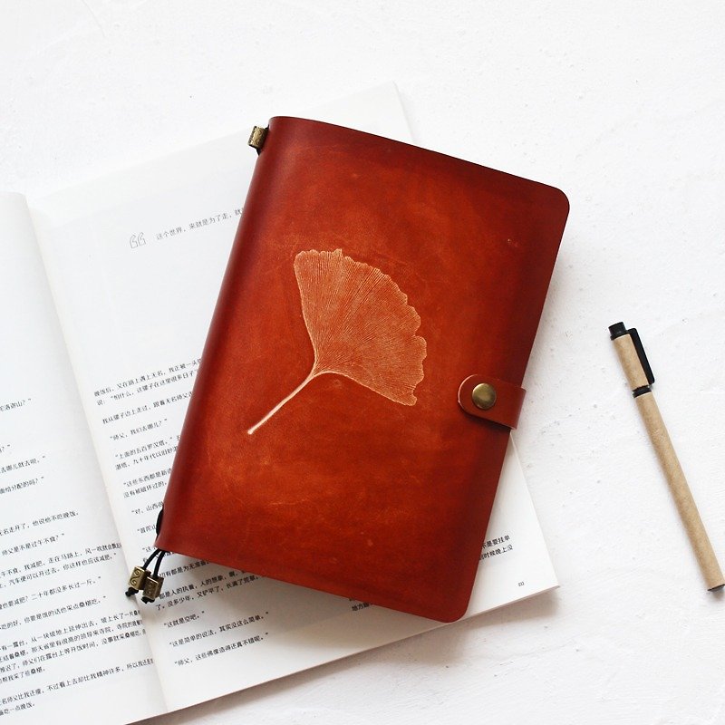 2018 手 如 如 玮 Original a5 Ginkgo biloba hand-stained leather diary TN Travel 22 * ​​15.5cm - Notebooks & Journals - Genuine Leather 