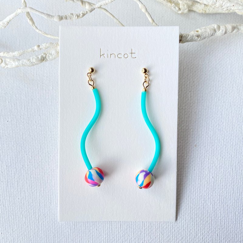 Marble Stick 耳針/耳夾[祖母綠] - 耳環/耳夾 - 黏土 多色