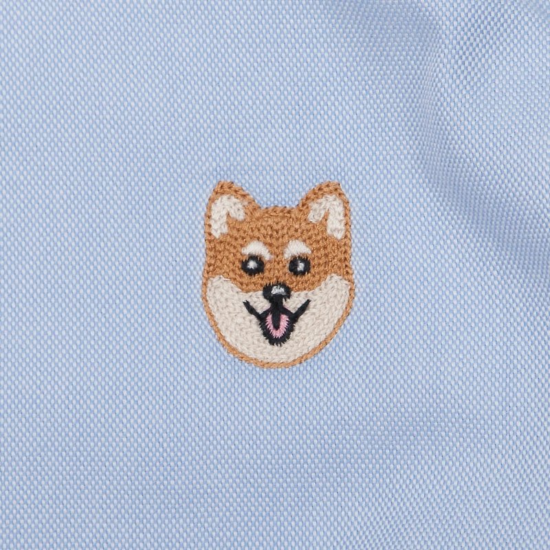 【P仔系列】柴犬 繡花襯衫 - 藍色//白色 (ST808) - 男裝 恤衫 - 棉．麻 藍色