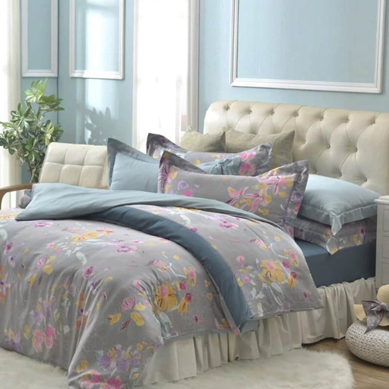 Caliphil Tencel Collagen 300 woven bed quilt cover set of four bedding/Yonglan/Elegant Gray - เครื่องนอน - วัสดุอีโค สีเทา