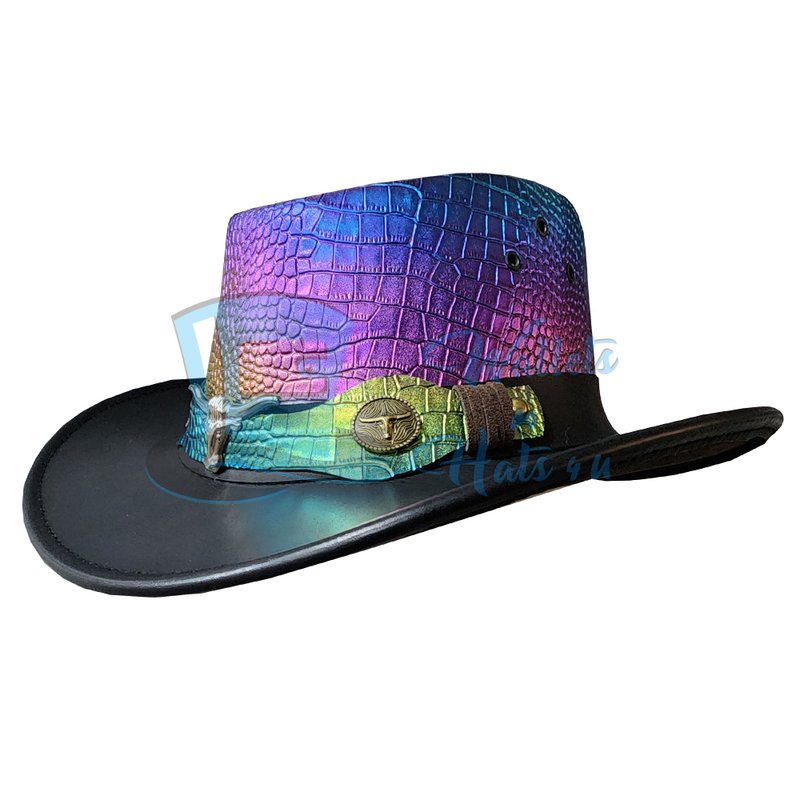 虹彩人造皮革帽 – 西部節慶造型宣言帽 - 帽子 - 真皮 黑色