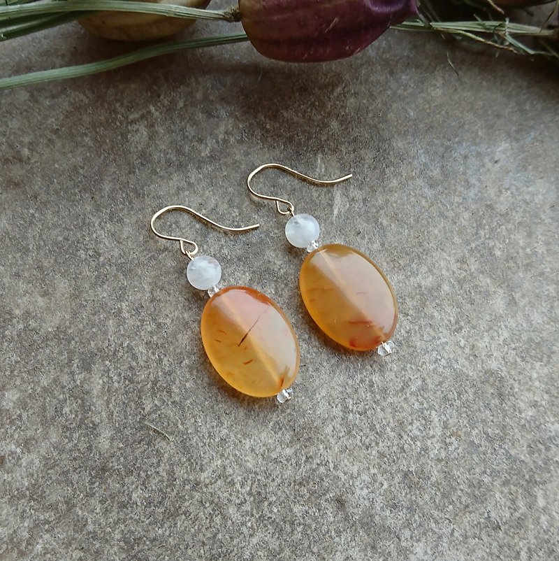 Carnelian and Moonstone Dangle Earrings - Earrings & Clip-ons - Gemstone Orange