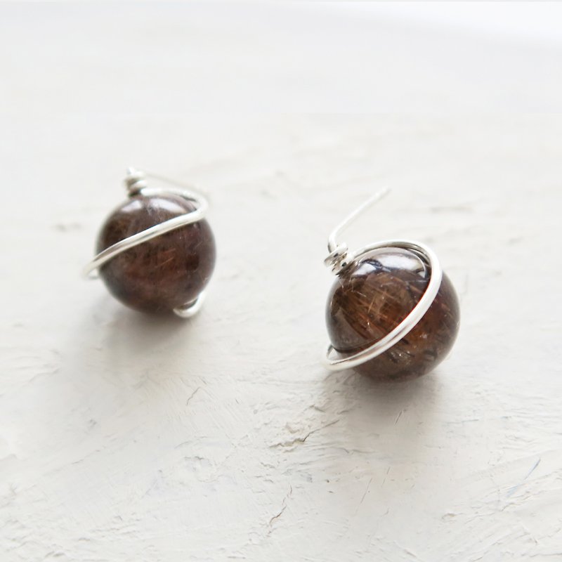 925 Silver Planetary Series –Titanium Crystal Planets Earrings-Sold as a Pair - Earrings & Clip-ons - Gemstone Brown