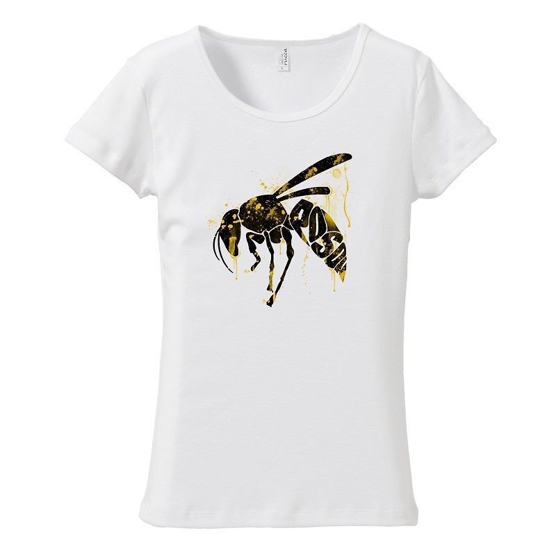 [Women's T-shirt] Poisonous bee - เสื้อยืดผู้หญิง - ผ้าฝ้าย/ผ้าลินิน ขาว