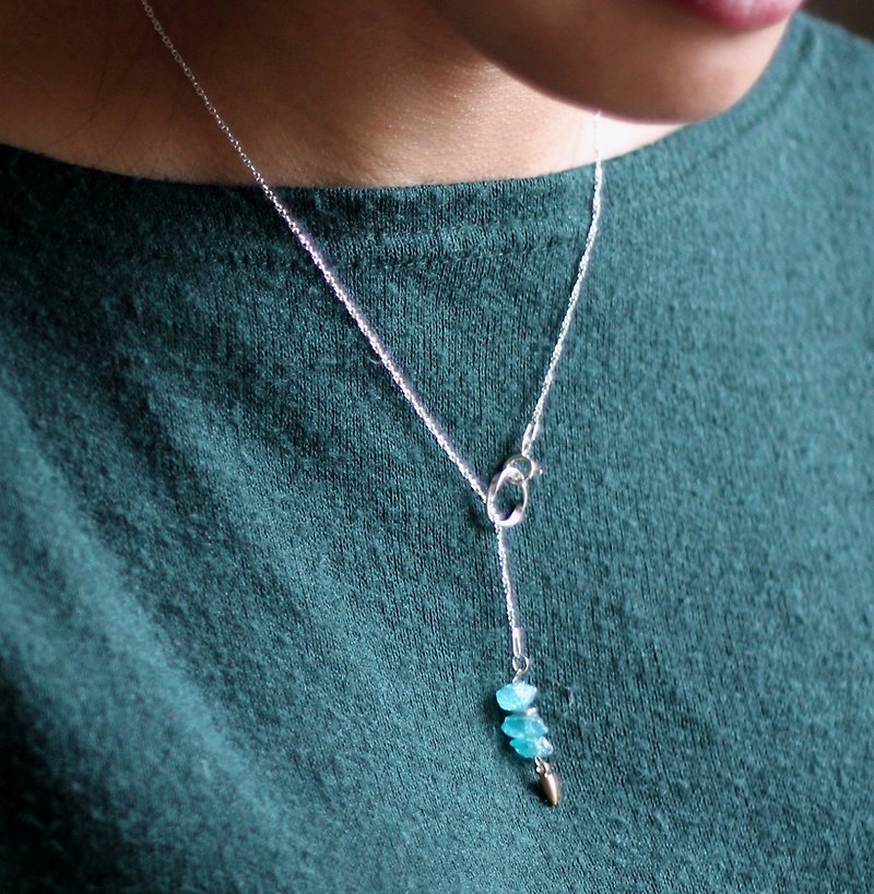(Out of print) Apatite Y-chain. Natural ore sterling silver necklace pure sky blue phosphate gravel - สร้อยคอ - เครื่องเพชรพลอย 