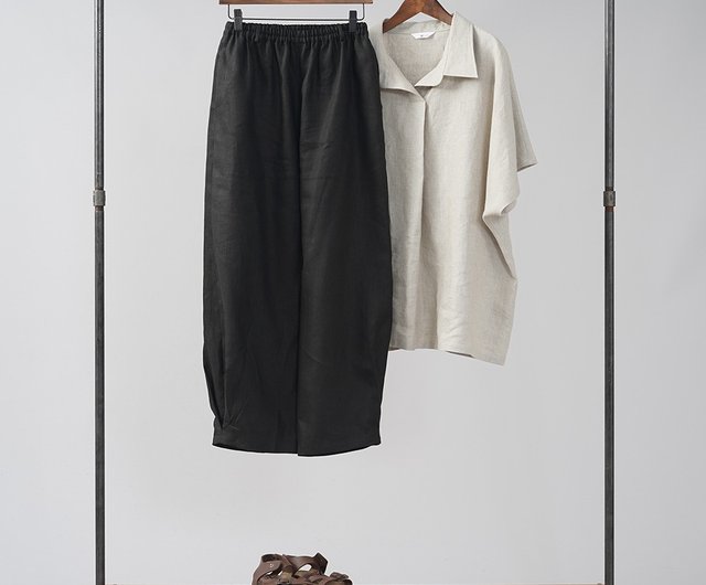 wafu リネン　ロングパンツ　ウエストゴム　ベージュ wafu リネン ロングパンツ ウエストゴム ベージュ