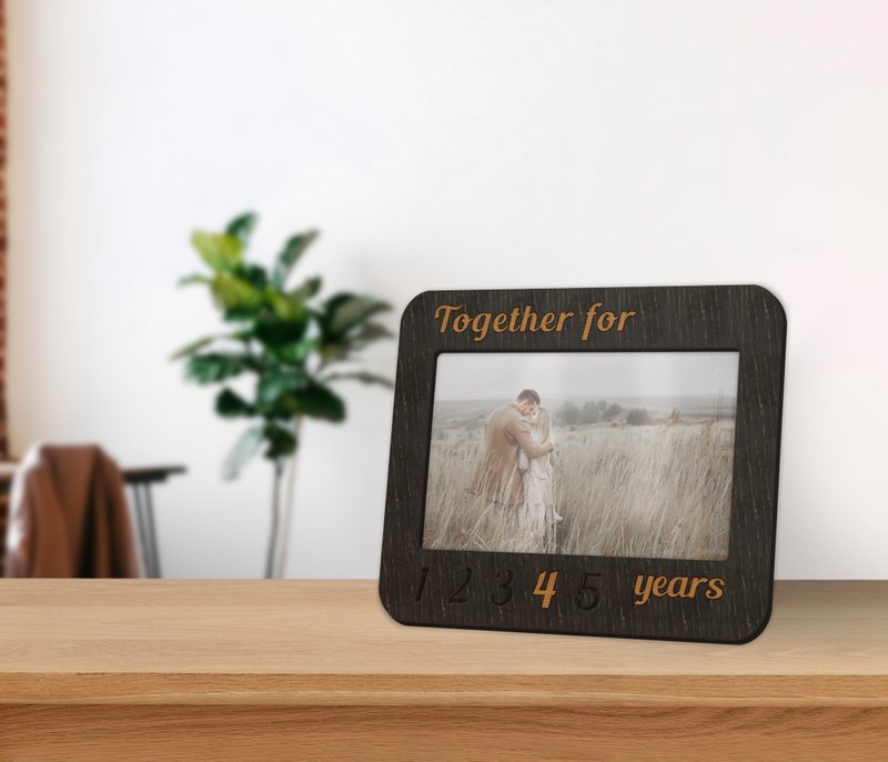 Wooden anniversary picture frame Together for 5 years sign Puzzle photo frame - Picture Frames - Wood Black