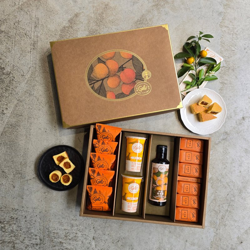 New Year Ju Feng Gift Box LB8 (5 pieces of crispy cake + 6 pieces of kumquat crisp + kumquat C-jelly + optional combination) - Comes with carrying bag - เค้กและของหวาน - อาหารสด 