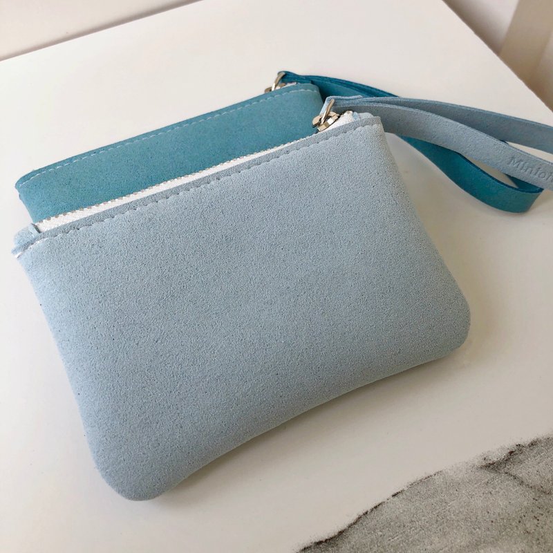 [Refurbished clearance] Suede-like coin purse - zipper bag S size (5 colors) - Coin Purses - Other Materials Blue