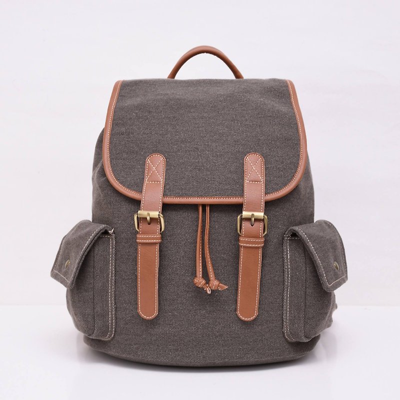 backpack canvas dd smoke brown - กระเป๋าเป้สะพายหลัง - ผ้าฝ้าย/ผ้าลินิน สีนำ้ตาล