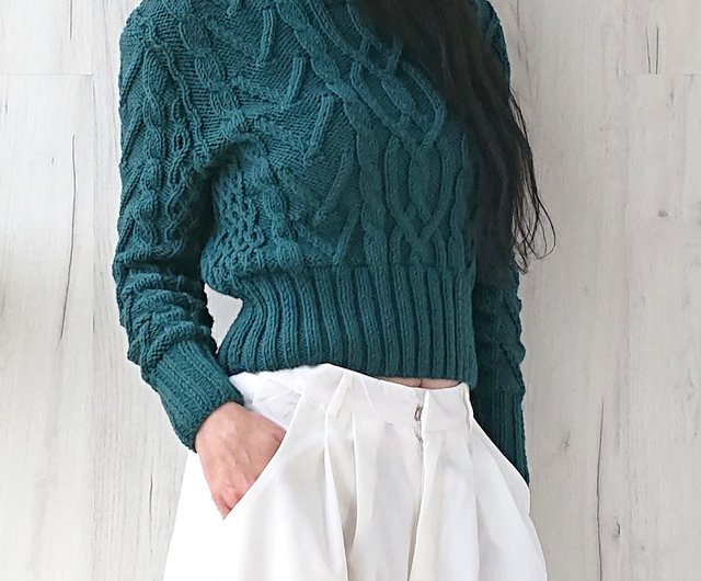 Cropped Turtleneck Aran Sweater