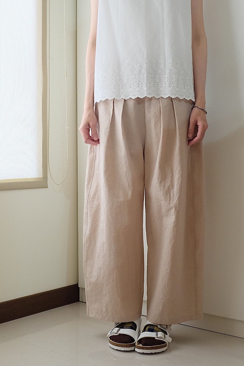 Daily hand-made clothes gray pink daily small wide pants cotton - Women's Pants - Cotton & Hemp Pink