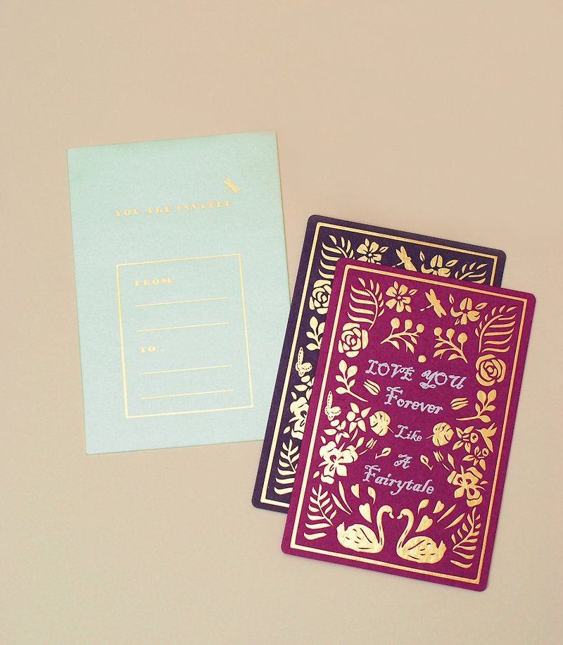 洋式の結婚式の招待状 結婚式の招待状ゴールドの妖精 白鳥 サンプル料金 - 招待状 - 紙 