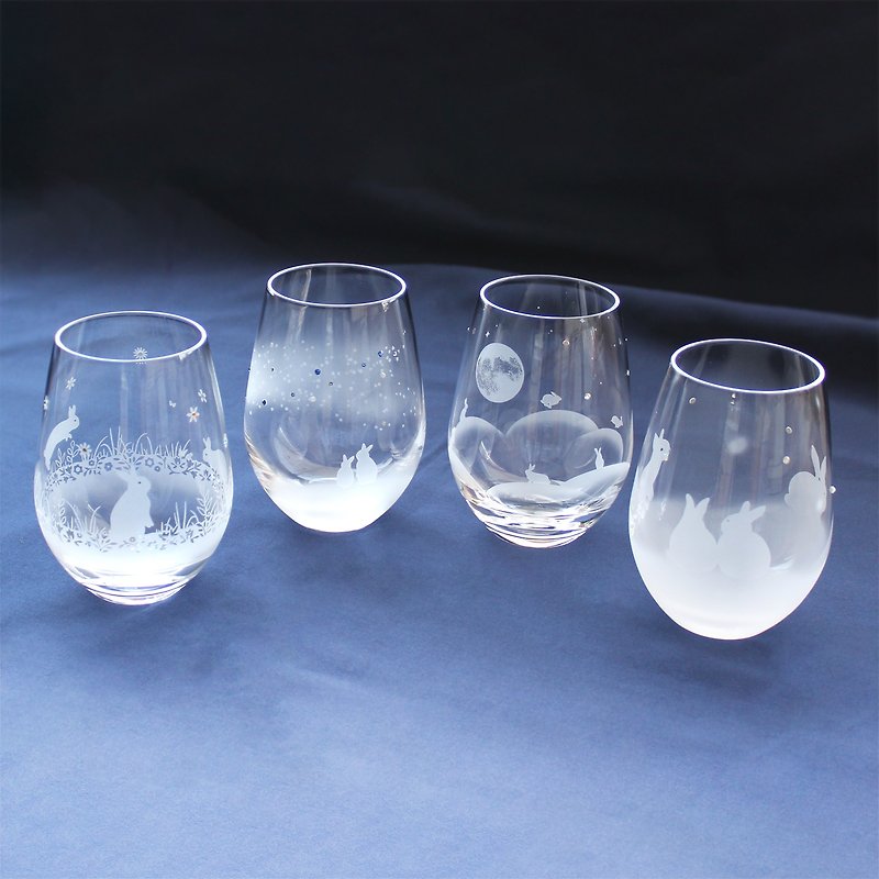 [Rabbits of the four seasons] Rabbit glass 4-piece set Name-inserted processing compatible product (sold separately)